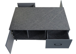 Couchtisch Beistelltisch Sofatisch Schubladen Türen 43x100x60cm Marmor-Optik grau