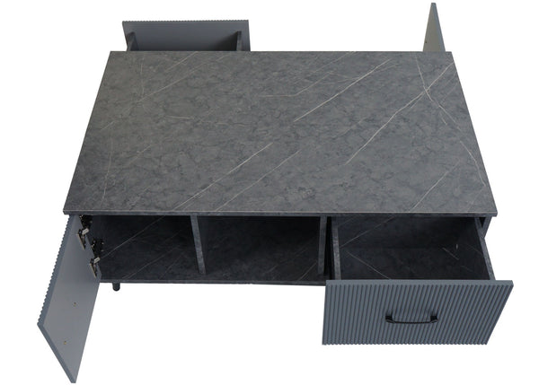 Couchtisch Beistelltisch Sofatisch Schubladen Türen 43x100x60cm Marmor-Optik grau
