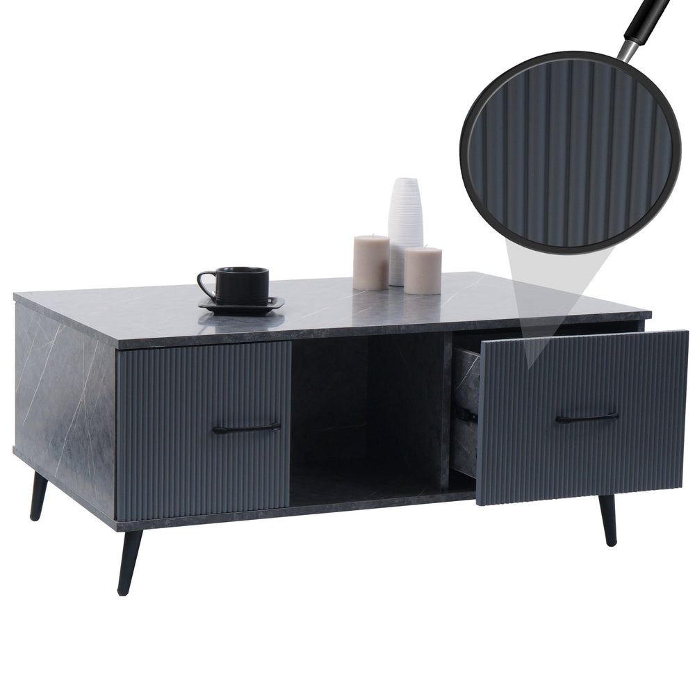 Couchtisch Beistelltisch Sofatisch Schubladen Türen 43x100x60cm Marmor-Optik grau