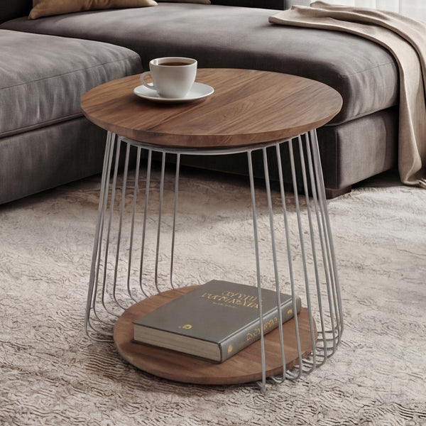 Couchtisch Beistelltisch Kaffeetisch Loungetisch Metall MDF rund Ø50cm braun
