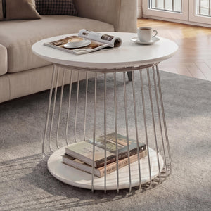 Couchtisch Beistelltisch Kaffeetisch Loungetisch Metall MDF rund Ø50cm weiss