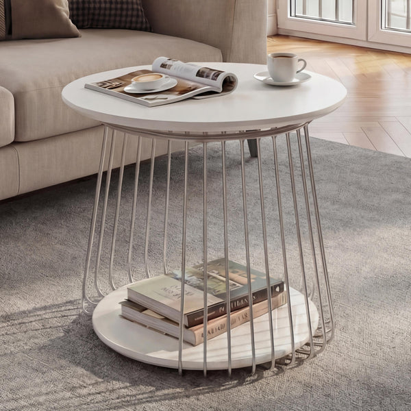 Couchtisch Beistelltisch Kaffeetisch Loungetisch Metall MDF rund Ø50cm weiss