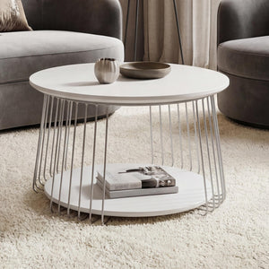 Couchtisch Beistelltisch Kaffeetisch Loungetisch Metall MDF rund Ø70cm weiss