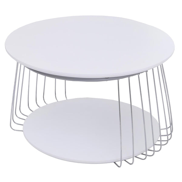 Couchtisch Beistelltisch Kaffeetisch Loungetisch Metall MDF rund Ø70cm weiss