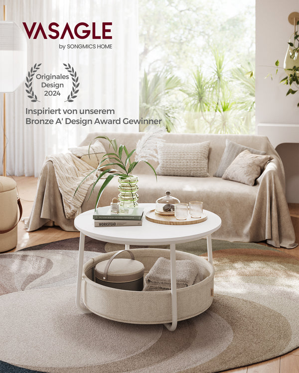 Couchtisch mit Korb rund 75cm Grau