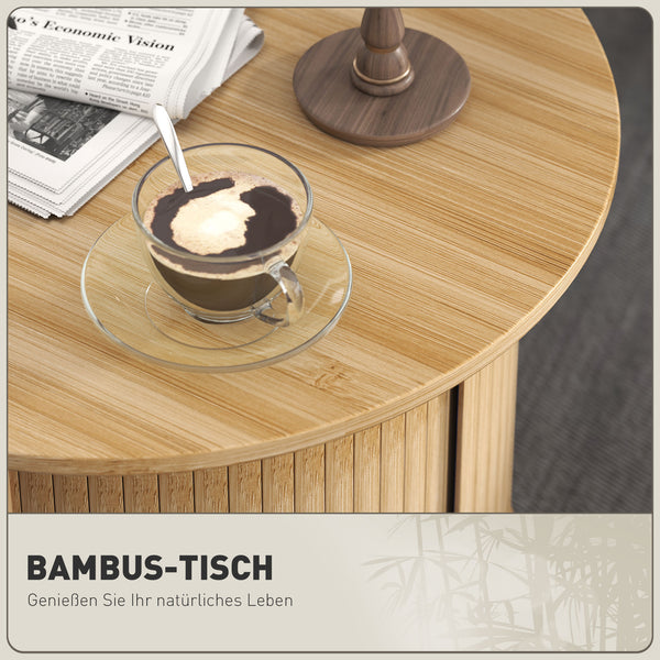 Couchtisch rund aus Bambus mit verstecktem Stauraum Ø60x45cm Natur