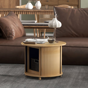 Couchtisch rund aus Bambus mit verstecktem Stauraum Ø60x45cm Natur