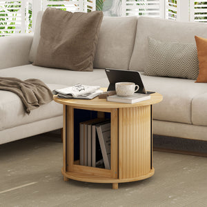 Couchtisch rund aus Bambus mit verstecktem Stauraum Ø60x45cm Natur