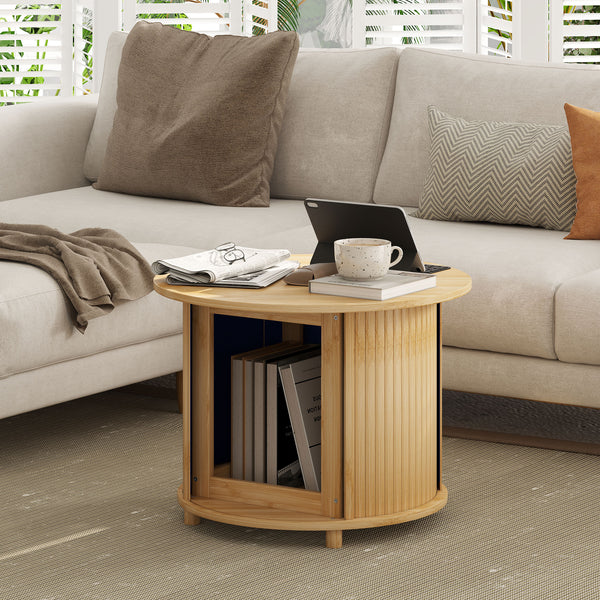 Couchtisch rund aus Bambus mit verstecktem Stauraum Ø60x45cm Natur