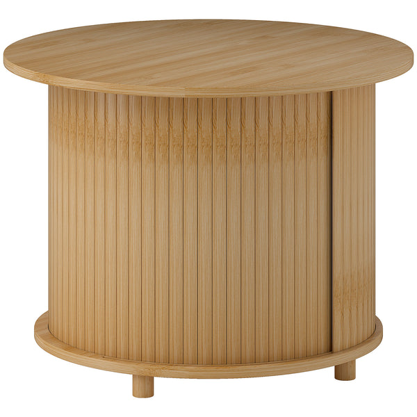 Couchtisch rund aus Bambus mit verstecktem Stauraum Ø60x45cm Natur