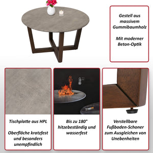 Couchtisch Beistelltisch Sofatisch HPL Laminat Ø80cm Beton-Optik dunkles Gestell