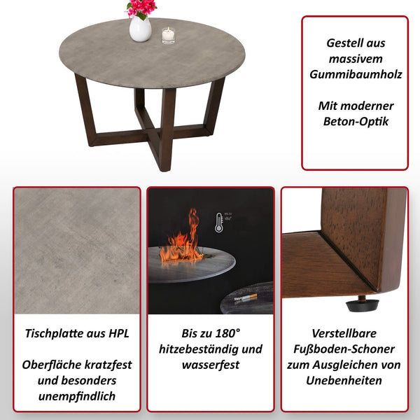 Couchtisch Beistelltisch Sofatisch HPL Laminat Ø80cm Beton-Optik dunkles Gestell