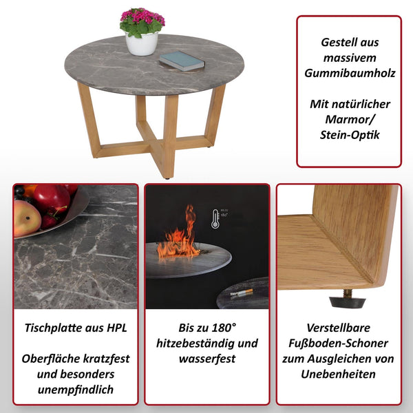 Couchtisch Beistelltisch Sofatisch HDF Laminat Ø80cm Marmoroptik helles Gestell