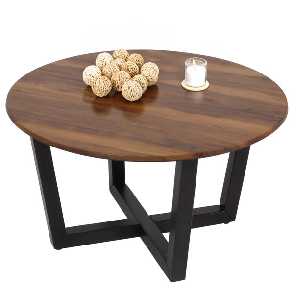 Couchtisch Beistelltisch Sofatisch HPL Laminat Ø80cm Sheesham-Optik dunkles Gestell