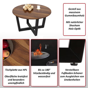 Couchtisch Beistelltisch Sofatisch HPL Laminat Ø80cm Sheesham-Optik dunkles Gestell