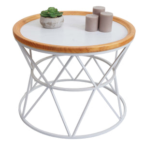 Couchtisch Kaffeetisch Beistelltisch Loungetisch Metallgestell Holz Ø66cm weiss
