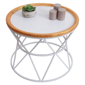 Couchtisch Kaffeetisch Beistelltisch Loungetisch Metallgestell Holz Ø66cm weiss