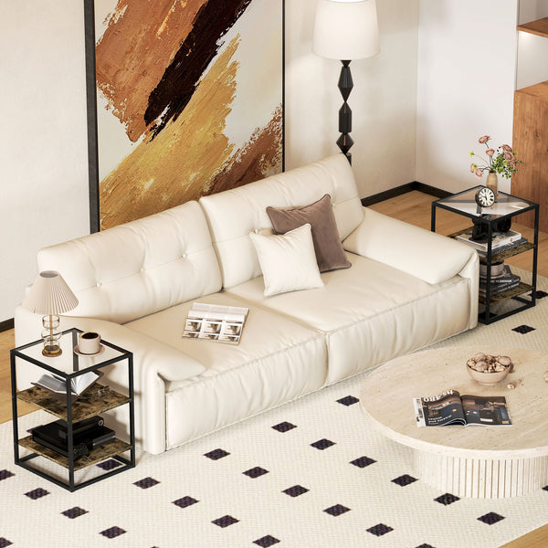 Rustic coffee table set of 2, 3 tiers with glass top, 37x40x55.5cm, brown