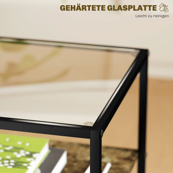 Rustic coffee table set of 2, 3 tiers with glass top, 37x40x55.5cm, brown