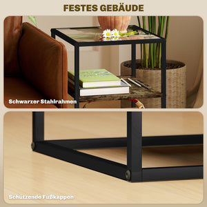 Rustic coffee table set of 2, 3 tiers with glass top, 37x40x55.5cm, brown