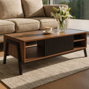 Couchtisch Wohnzimmertisch Sofatisch Staufächer Schiebetür 42x120x60cm natur