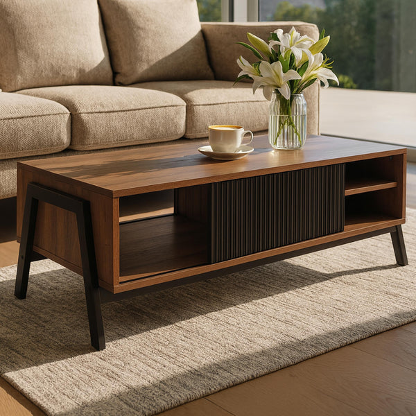 Couchtisch Wohnzimmertisch Sofatisch Staufächer Schiebetür 42x120x60cm natur