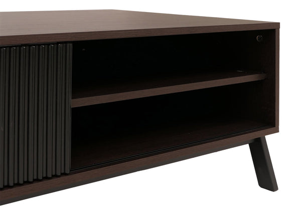 Couchtisch Wohnzimmertisch Sofatisch Staufächer Schiebetür 42x120x60cm Walnuss-Optik
