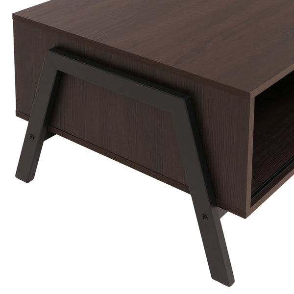 Couchtisch Wohnzimmertisch Sofatisch Staufächer Schiebetür 42x120x60cm Walnuss-Optik