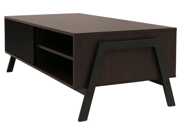 Couchtisch Wohnzimmertisch Sofatisch Staufächer Schiebetür 42x120x60cm Walnuss-Optik
