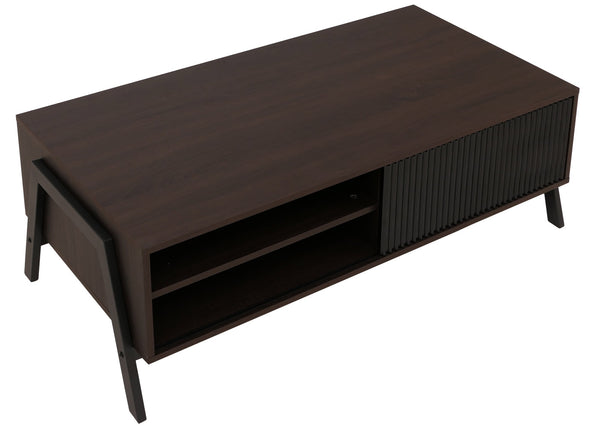 Couchtisch Wohnzimmertisch Sofatisch Staufächer Schiebetür 42x120x60cm Walnuss-Optik