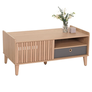 Couchtisch Wohnzimmertisch Sofatisch 52x114x59cm beige Schublade grau