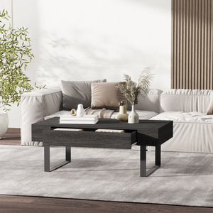 Couchtisch modern mit Schublade und Metallrahmen dunkelgrau