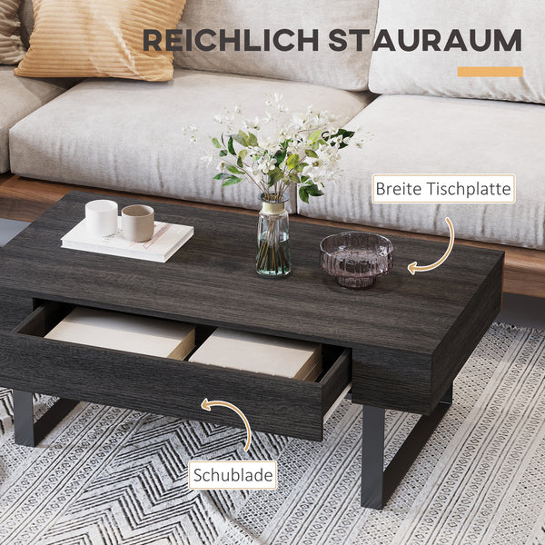 Couchtisch modern mit Schublade und Metallrahmen dunkelgrau