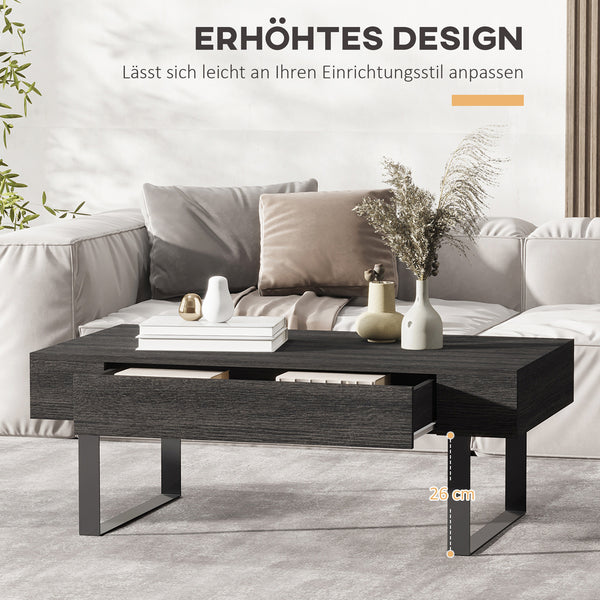 Couchtisch modern mit Schublade und Metallrahmen dunkelgrau