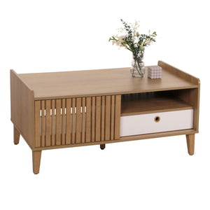 Couchtisch Wohnzimmertisch Sofatisch 52x114x59cm natur Schublade weiss