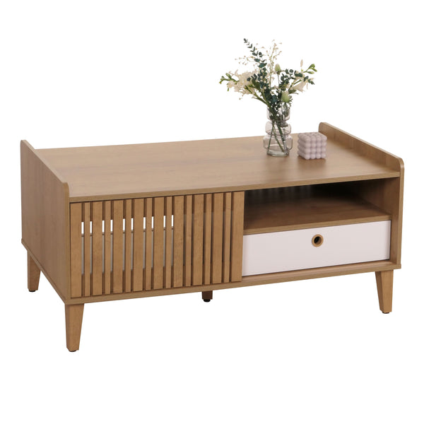 Couchtisch Wohnzimmertisch Sofatisch 52x114x59cm natur Schublade weiss