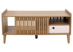 Couchtisch Wohnzimmertisch Sofatisch 52x114x59cm natur Schublade weiss