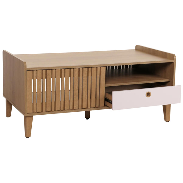 Couchtisch Wohnzimmertisch Sofatisch 52x114x59cm natur Schublade weiss