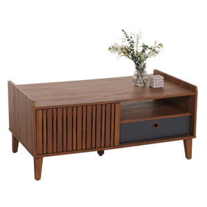 Couchtisch Wohnzimmertisch Sofatisch 52x114x59cm Walnuss-Optik Schublade dunkelgrau