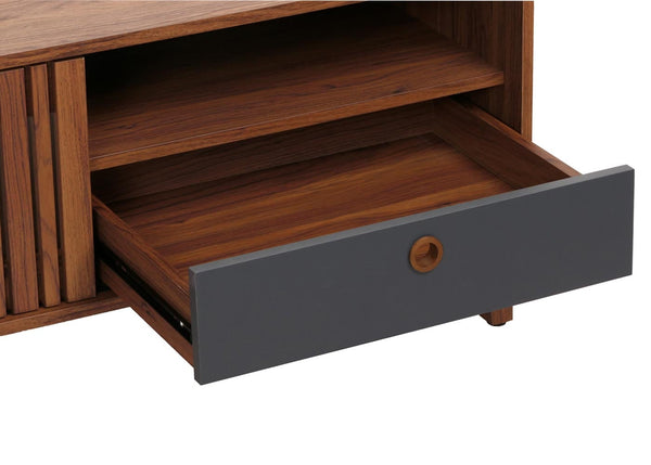 Couchtisch Wohnzimmertisch Sofatisch 52x114x59cm Walnuss-Optik Schublade dunkelgrau
