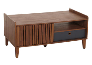 Couchtisch Wohnzimmertisch Sofatisch 52x114x59cm Walnuss-Optik Schublade dunkelgrau