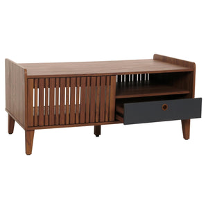 Couchtisch Wohnzimmertisch Sofatisch 52x114x59cm Walnuss-Optik Schublade dunkelgrau
