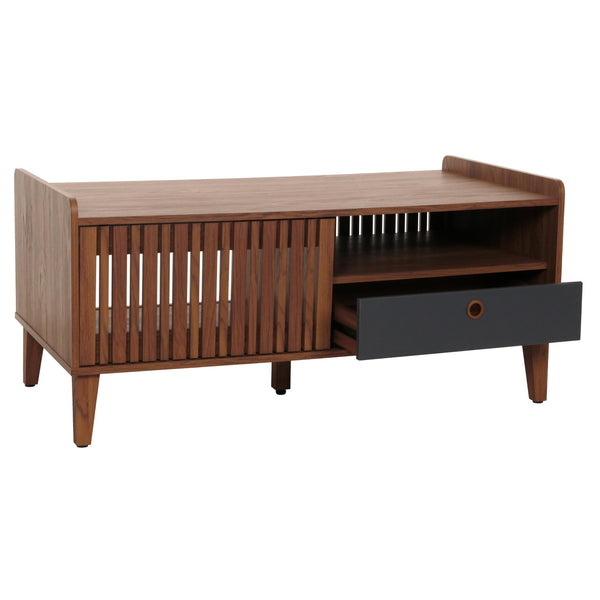 Couchtisch Wohnzimmertisch Sofatisch 52x114x59cm Walnuss-Optik Schublade dunkelgrau
