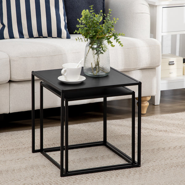 Coffee table set of 2, modern design, steel frame, black