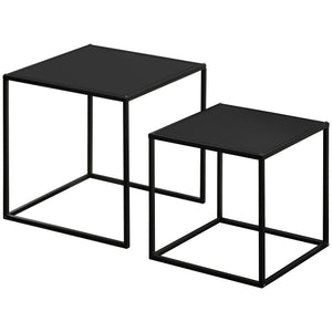 Coffee table set of 2, modern design, steel frame, black