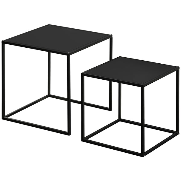 Coffee table set of 2, modern design, steel frame, black