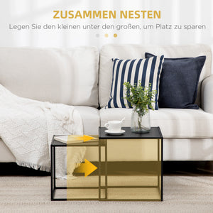 Coffee table set of 2, modern design, steel frame, black