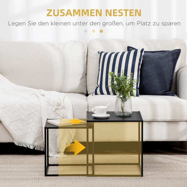 Coffee table set of 2, modern design, steel frame, black