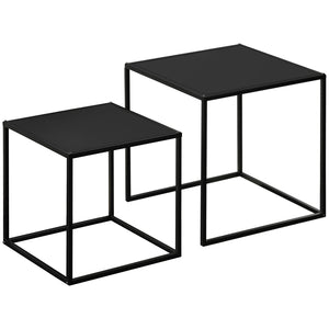 Coffee table set of 2, modern design, steel frame, black