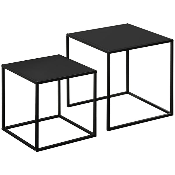 Coffee table set of 2, modern design, steel frame, black